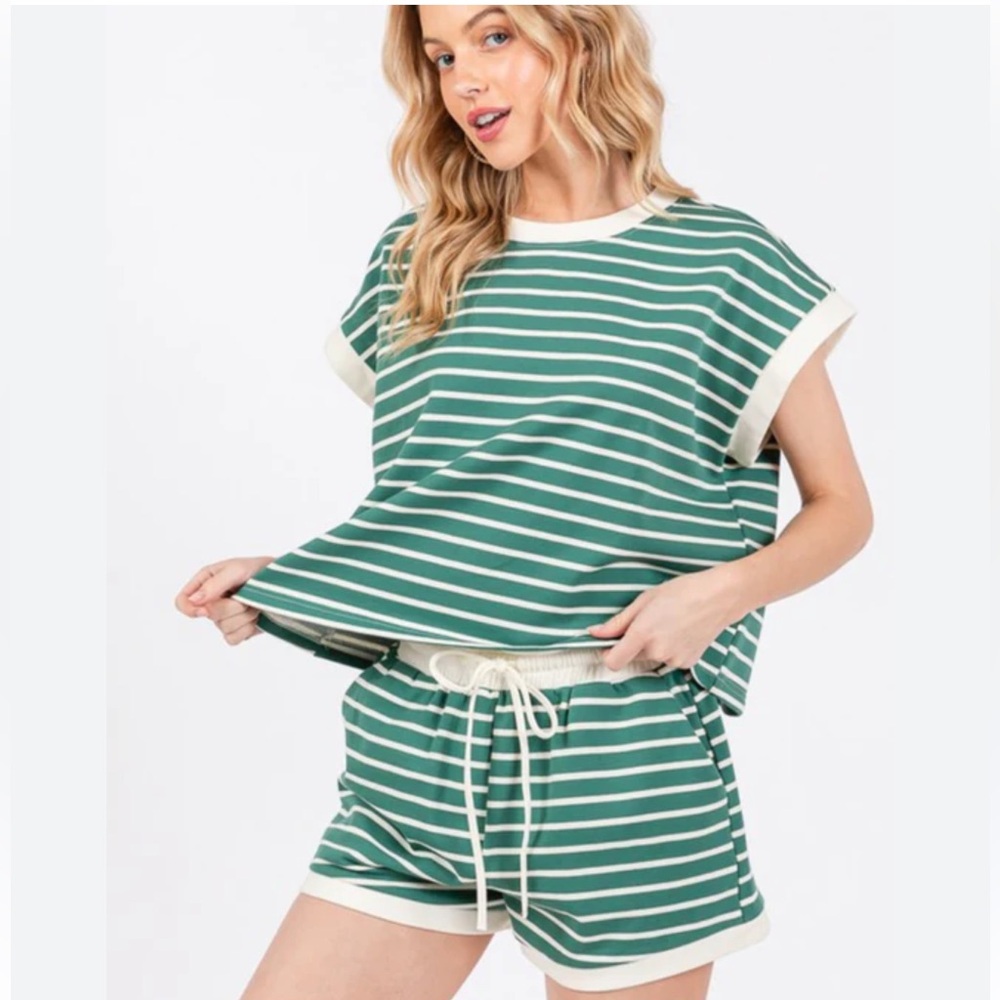 Striped Green and White Women's Top